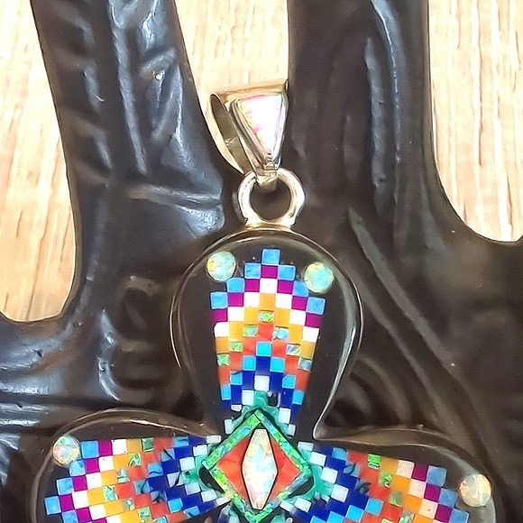 Galaxy Native American Inlay Natural Gemstone Sterling Silver Pendant - Picture 3 of 8